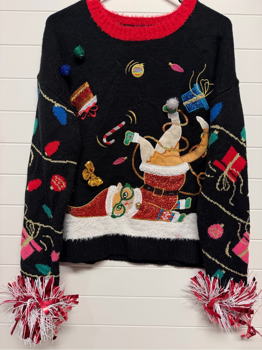 Crazy Cat Lady Christmas Sweater with garland sleeves, medium, like new